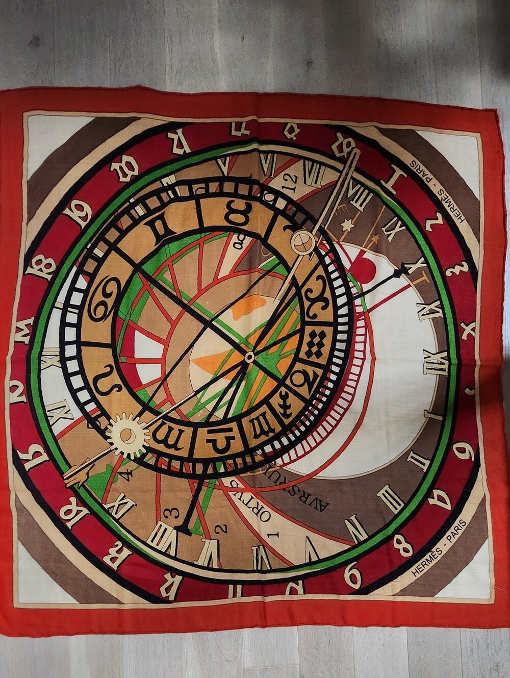 Vintage Hermès 2002 "Mécanique du Temps" Silk Scarf 90 - Loïc Dubigeon